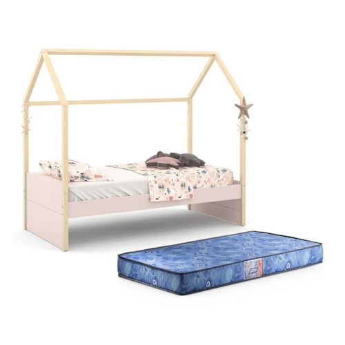 Cama Infantil Kids Liv Rosê/Natural com Colchão Supreme D20 - Matic Móveis 