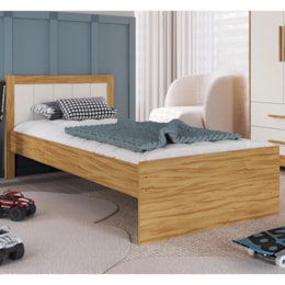 Cama Infantil Solteiro Manu Branco Brilho/Amêndoa com Colchão Light D33 - Móveis Peroba Cama Infantil Solteiro Manu Branco Brilho/Amêndoa com Colchão Light D33 - Móveis Peroba