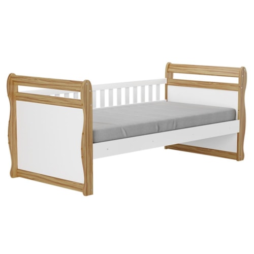 Cama Infantil Solteiro Maria Branco Brilho/Amêndoa com Colchão Supreme D33 - Móveis Peroba