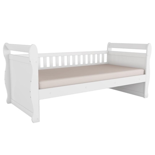 Cama Infantil Solteiro Maria Branco Brilho com Colchão Light D33 - Móveis Peroba