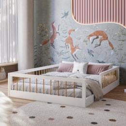 Cama Montessoriana Ana Casal Branco/Amadeirado – Tigus Móveis