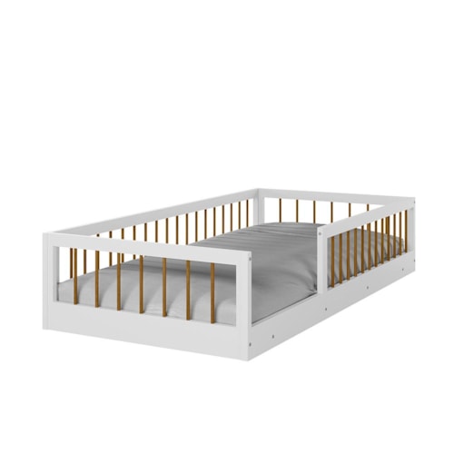 Cama Montessoriana Ana Solteiro Branco/Amadeirado – Tigus Móveis