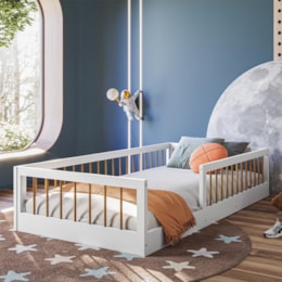 Cama Montessoriana Ana Solteiro Branco/Amadeirado – Tigus Móveis