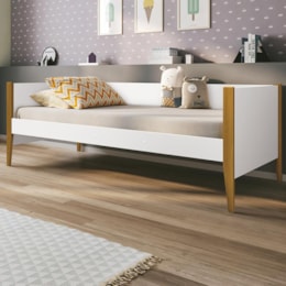 Cama Solteiro Infantil Noah Branco Fosco com Pés Amadeirado - Reller Móveis Cama Solteiro Infantil Noah Branco Fosco com Pés Amadeirado - Reller Móveis
