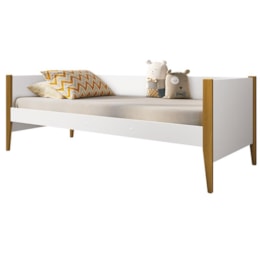 Cama Solteiro Infantil Noah Branco Fosco com Pés Amadeirado - Reller Móveis Cama Solteiro Infantil Noah Branco Fosco com Pés Amadeirado - Reller Móveis