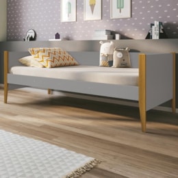 Cama Solteiro Infantil Noah Cinza Fosco com Pés Amadeirado - Reller Móveis Cama Solteiro Infantil Noah Cinza Fosco com Pés Amadeirado - Reller Móveis