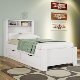 Cama Solteiro Invicta com Baú e 2 Gavetas Branco - Santos Andirá Cama Solteiro Invicta com Baú e 2 Gavetas Branco - Santos Andirá