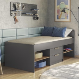 Cama Solteiro New Conect 2 Gavetas Grafite/Jatobá - Santos Andirá  Cama Solteiro New Conect 2 Gavetas Grafite/Jatobá - Santos Andirá