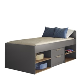 Cama Solteiro New Conect 2 Gavetas Grafite/Jatobá - Santos Andirá  Cama Solteiro New Conect 2 Gavetas Grafite/Jatobá - Santos Andirá