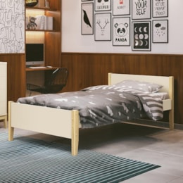 Cama Solteiro Simba Areia Fosco Pés Madeira Natural com Colchão D33 - Reller Móveis  Cama Solteiro Simba Areia Fosco Pés Madeira Natural com Colchão D33 - Reller Móveis