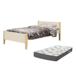 Cama Solteiro Simba Areia Fosco Pés Madeira Natural com Colchão D33 - Reller Móveis  Cama Solteiro Simba Areia Fosco Pés Madeira Natural com Colchão D33 - Reller Móveis