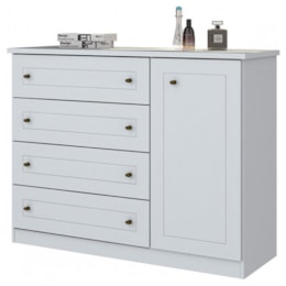 Cômoda Americano 01 Porta 04 Gavetas Branco Fosco - Móveis Henn Cômoda Americano 01 Porta 04 Gavetas Branco Fosco - Móveis Henn