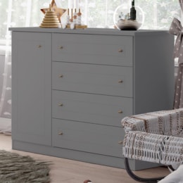 Cômoda Americano 01 Porta 04 Gavetas Cinza Fosco - Móveis Henn Cômoda Americano 01 Porta 04 Gavetas Cinza Fosco - Móveis Henn