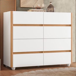 Cômoda Aparador Infinite 8 Gavetas Branco/Freijó com Tampo de Vidro - Móveis Albatroz