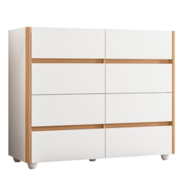 Cômoda Aparador Infinite 8 Gavetas Branco/Freijó com Tampo de Vidro - Móveis Albatroz