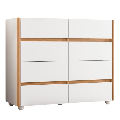 Cômoda Aparador Infinite 8 Gavetas Branco/Freijó com Tampo de Vidro - Móveis Albatroz
