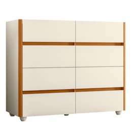 Cômoda Aparador Infinite 8 Gavetas Off White/Cinamomo com Tampo de Vidro - Móveis Albatroz