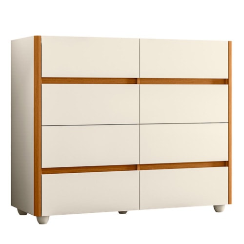 Cômoda Aparador Infinite 8 Gavetas Off White/Cinamomo com Tampo de Vidro - Móveis Albatroz