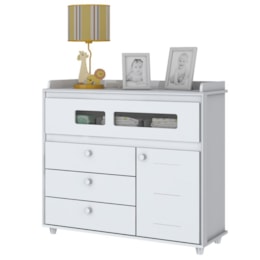 Cômoda Aquarela 04 Gavetas 01 Porta Branco - Móveis Henn Cômoda Aquarela 04 Gavetas 01 Porta Branco - Móveis Henn