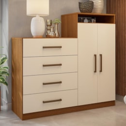 Cômoda Áurea 2 Portas e 4 Gavetas Amêndola/Off White - Demóbile   Cômoda Áurea 2 Portas e 4 Gavetas Amêndola/Off White - Demóbile