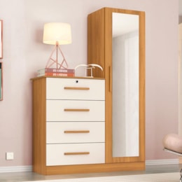 Cômoda Belize Plus com 1 Porta e 4 Gavetas Carvalho Grife/Off White - PR Móveis Cômoda Belize Plus com 1 Porta e 4 Gavetas Carvalho Grife/Off White - PR Móveis