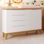 Cômoda Boom Classic 1 Porta e 4 Gavetas Branco Fosco/Savana com Pés Amadeirado - Reller Móveis