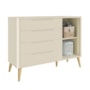 Cômoda Boom Retrô 1 Porta e 4 Gavetas Areia Fosco com Pés Madeira Natural - Reller Móveis
