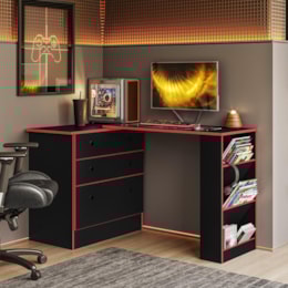 Cômoda com Mesa Giratória Gamer Preto Fosco/Vermelho - Qmovi Cômoda com Mesa Giratória Gamer Preto Fosco/Vermelho - Qmovi