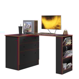 Cômoda com Mesa Giratória Gamer Preto Fosco/Vermelho - Qmovi Cômoda com Mesa Giratória Gamer Preto Fosco/Vermelho - Qmovi