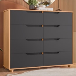 Cômoda Doble 8 Gavetas Titanium/Freijó - Móveis Albatroz  Cômoda Doble 8 Gavetas Titanium/Freijó - Móveis Albatroz