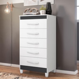 Cômoda Esmeralda 5 Gavetas Branco/Titanium - Móveis Albatroz Cômoda Esmeralda 5 Gavetas Branco/Titanium - Móveis Albatroz