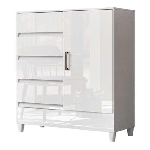 Cômoda Fit 1 Porta e 4 Gavetas Branco - Santos Andirá
