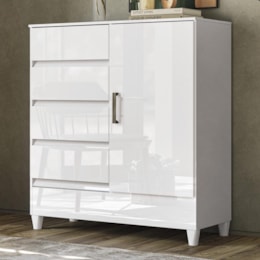 Cômoda Fit 1 Porta e 4 Gavetas Branco - Santos Andirá