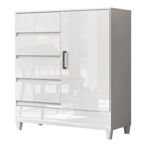 Cômoda Fit 1 Porta e 4 Gavetas Branco - Santos Andirá