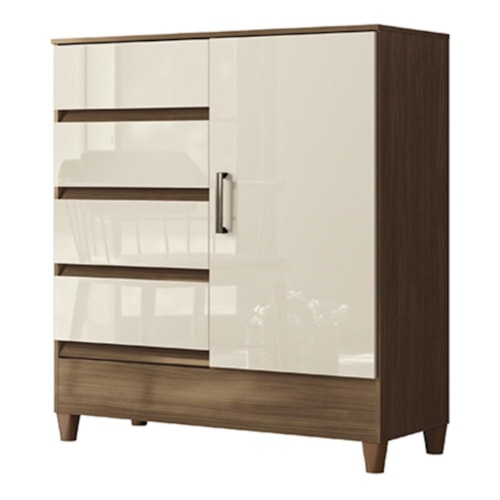 Cômoda Fit 1 Porta e 4 Gavetas Jequitibá/Off White - Santos Andirá