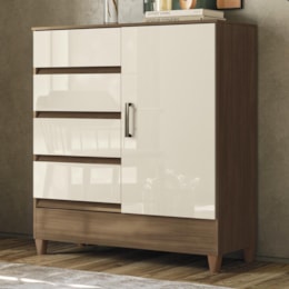 Cômoda Fit 1 Porta e 4 Gavetas Jequitibá/Off White - Santos Andirá