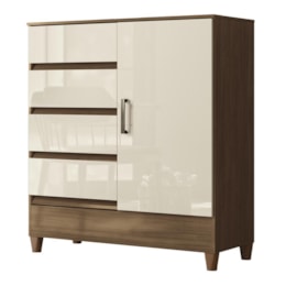 Cômoda Fit 1 Porta e 4 Gavetas Jequitibá/Off White - Santos Andirá