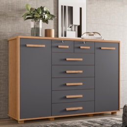 Cômoda Fontana 2 Portas e 7 Gavetas Freijó/Titanium - Móveis Albatroz Cômoda Fontana 2 Portas e 7 Gavetas Freijó/Titanium - Móveis Albatroz