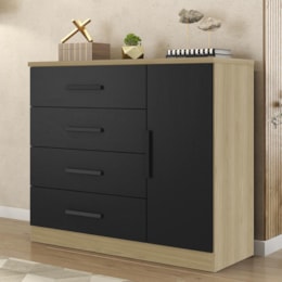 Cômoda Gênova 1 Porta e 4 Gavetas Freijó/Preto - Zanzini Móveis  Cômoda Gênova 1 Porta e 4 Gavetas Freijó/Preto - Zanzini Móveis