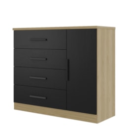 Cômoda Gênova 1 Porta e 4 Gavetas Freijó/Preto - Zanzini Móveis  Cômoda Gênova 1 Porta e 4 Gavetas Freijó/Preto - Zanzini Móveis