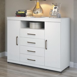 Cômoda Havana Master 2 Portas e 4 Gavetas Branco com Rodízios - Santos Andirá Cômoda Havana Master 2 Portas e 4 Gavetas Branco com Rodízios - Santos Andirá