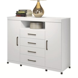 Cômoda Havana Master 2 Portas e 4 Gavetas Branco com Rodízios - Santos Andirá Cômoda Havana Master 2 Portas e 4 Gavetas Branco com Rodízios - Santos Andirá