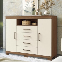 Cômoda Havana Master 2 Portas e 4 Gavetas Jatobá/Areia com Pés - Santos Andirá Cômoda Havana Master 2 Portas e 4 Gavetas Jatobá/Areia com Pés - Santos Andirá