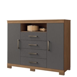 Cômoda Havana Master 2 Portas e 4 Gavetas Jatobá/Grafite com Pés - Santos Andirá Cômoda Havana Master 2 Portas e 4 Gavetas Jatobá/Grafite com Pés - Santos Andirá