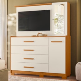Cômoda Ilhabela 2 Portas e 4 Gavetas Cinamomo/Off White - Móveis Albatroz