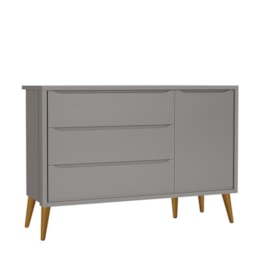Cômoda Infantil 1 Porta e 3 Gavetas Theo Retrô Cinza Fosco com Pés Amadeirado - Reller Móveis Cômoda Infantil 1 Porta e 3 Gavetas Theo Retrô Cinza Fosco com Pés Amadeirado - Reller Móveis