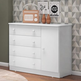 Cômoda Infantil 1 Porta e 4 Gavetas Doce Sonho Branco - Qmovi Cômoda Infantil 1 Porta e 4 Gavetas Doce Sonho Branco - Qmovi
