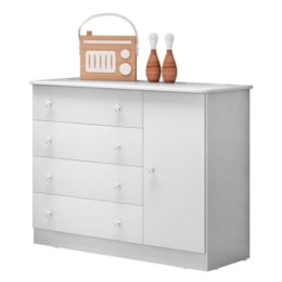 Cômoda Infantil 1 Porta e 4 Gavetas Doce Sonho Branco - Qmovi Cômoda Infantil 1 Porta e 4 Gavetas Doce Sonho Branco - Qmovi