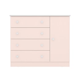 Cômoda Infantil 1 Porta e 4 Gavetas Doce Sonho Rosa Acetinado - Qmovi Cômoda Infantil 1 Porta e 4 Gavetas Doce Sonho Rosa Acetinado - Qmovi