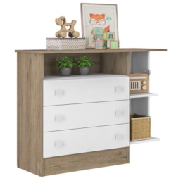 Cômoda Infantil 3 Gavetas Doce Sonho Carvalho/Branco com Nicho - Qmovi  Cômoda Infantil 3 Gavetas Doce Sonho Carvalho/Branco com Nicho - Qmovi